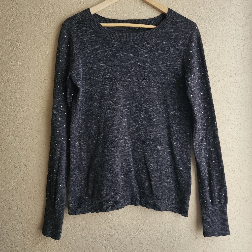 Express Dark Grey Beaded Sleeve Knit Sweater Size M